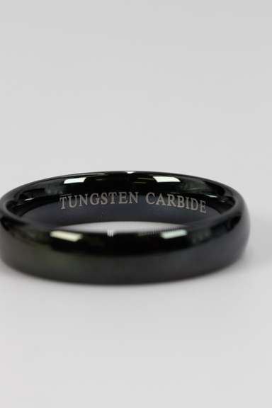 Men's Tungsten Carbide Black Rounded Wedding Band Comfort Fit Ring Size 15