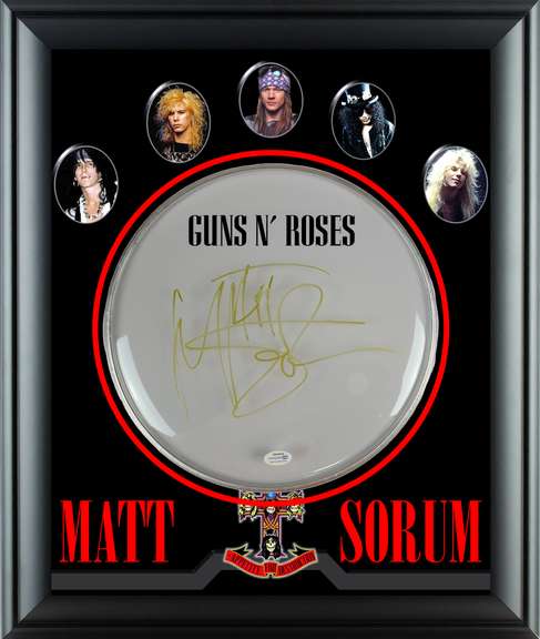Guns N Roses Matt Sorum Signed Custom Framed Drum Head Drumhead Display ACOA