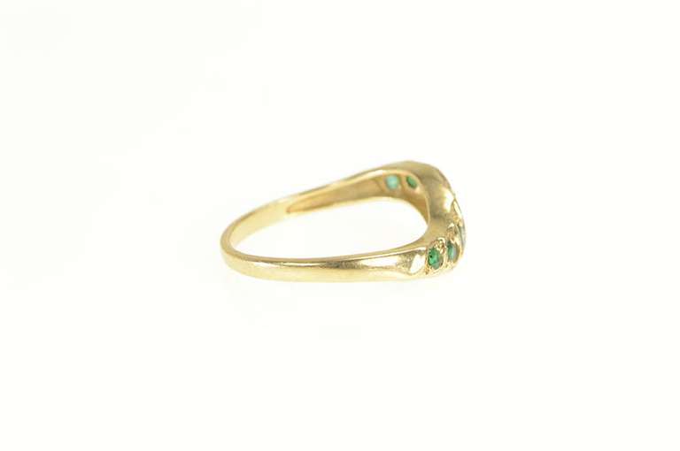 14K Yellow Gold Wavy Natural Emerald Statement Band Ring
