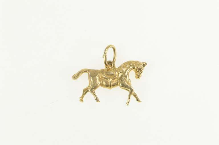 14K Yellow Gold 3D Galloping Horse Animal Racing Charm/Pendant