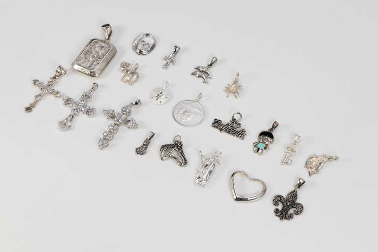 .925 Sterling Silver Pendant Lot (20 Pendants) Various Sizes & Styles