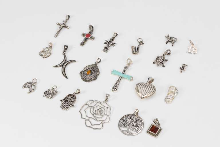 .925 Sterling Silver Curated 20 Pendant Lot Various Sizes & Styles