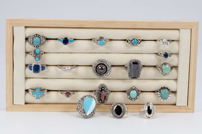 .925 Sterling Silver Curated 20 Ring Lot Various Sizes & Styles