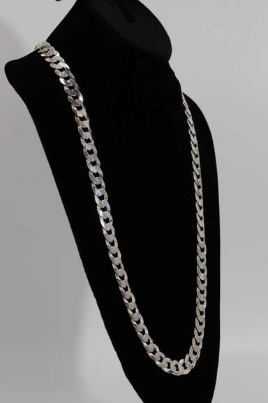 Men's 14.8mm Solid .925 Sterling Silver Flat Curb Chain Link Italy Necklace 22"