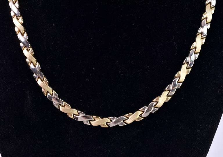 Stunning "XO" Style Necklace in Two-Tone Gold