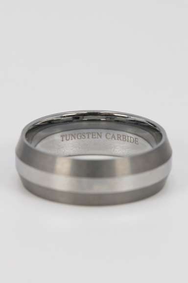 8mm Tungsten Carbide Silver Tone Thick Stripe Wedding Band Comfort Fit Ring Size 12.5