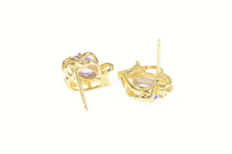 14K Yellow Gold Oval Tanzanite Diamond Accent Heart Stud Earrings