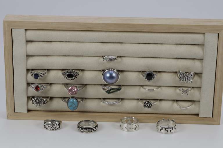 .925 Sterling Silver Ring Assortment Various Sizes & Styles (20 Ring Lot)