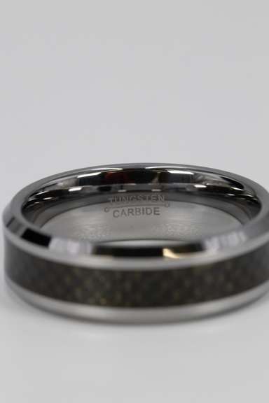 Men's Tungsten Carbide Black Carbon Fiber Inlay Wedding Band Comfort Fit Ring Size 13