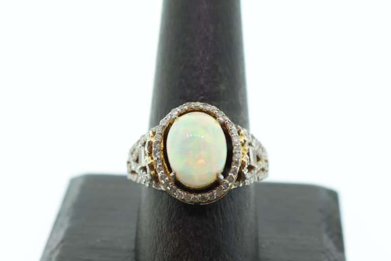 Mesmerizing Diamond Accented Gold Plated Silver Opal Ring