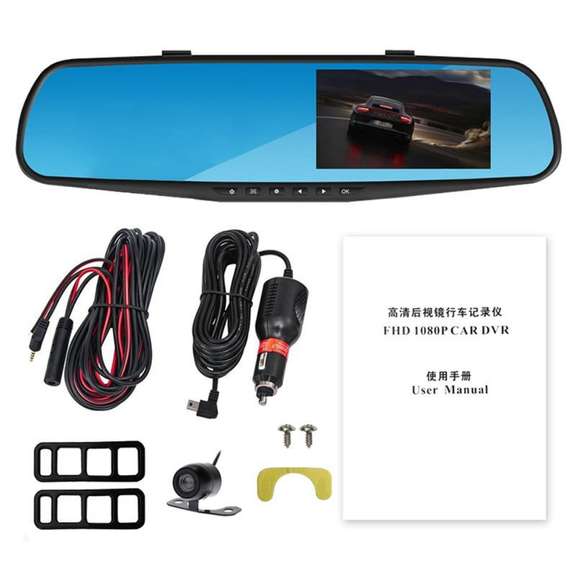Car Camera DVR Dual Lens Dash Cam Rear View Mirror