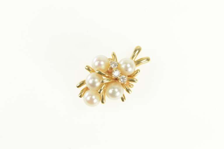 14K Yellow Gold Ornate Retro Pearl Diamond Cluster Statement Pendant