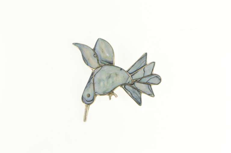 Sterling Silver Abalone Inlay Ornate Hummingbird Vintage Pin/Brooch