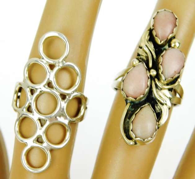 2 Vintage Elongated Sterling Silver Rings, Size 7