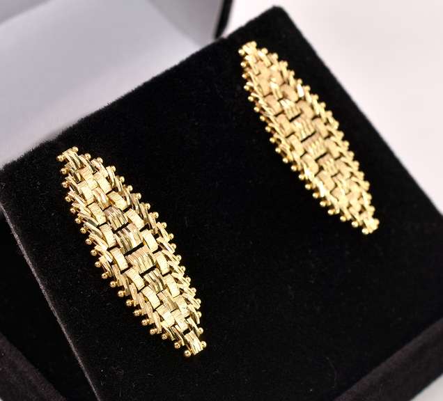 Lavish Basket Weave Earrings in 14K Yellow Gold