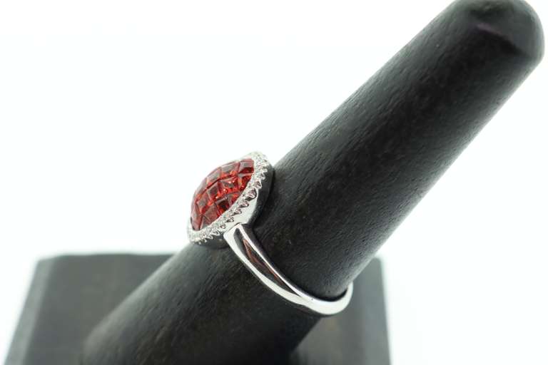 Fiery Orange Sapphire Cluster 18k White Gold Ring with Diamond edge