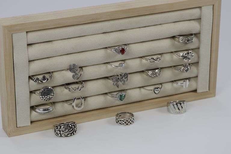 .925 Sterling Silver Ring Assortment Various Sizes & Styles (20 Ring Lot)