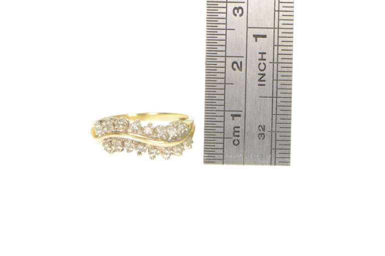 10K Yellow Gold Wavy Diamond Layered Statement Band Ring