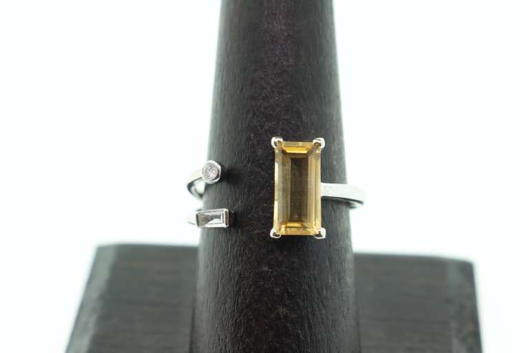 Radical Citrine and Diamond 18k White Gold Ring