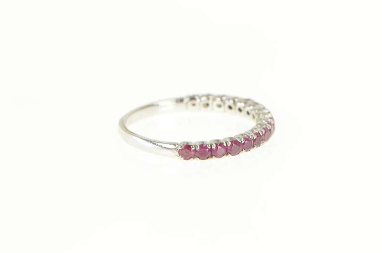 14K White Gold Natural Ruby Classic Stackable Wedding Band Ring