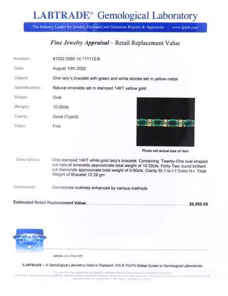 Lavish White Gold oval Emerald and RBC Diamond Bracelet