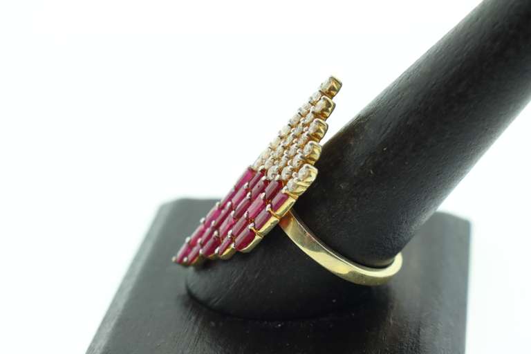 Classy Art Deco Ruby and Diamond Gold Plated Silver Ring