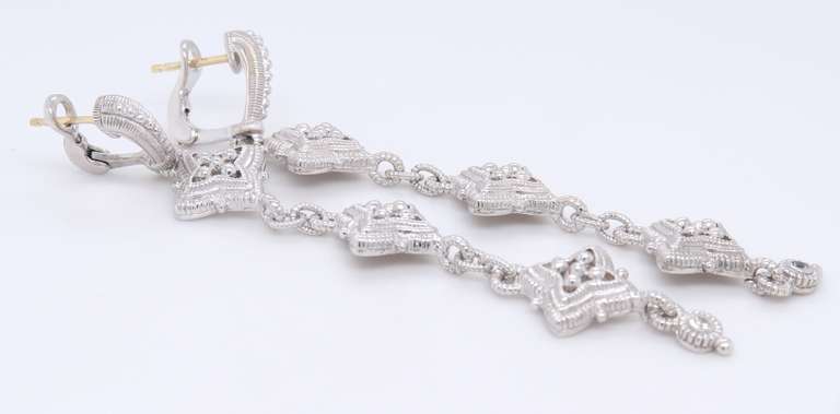 Judith Ripka Sterling Silver Diamond 3" Dangle Pierced Earrings