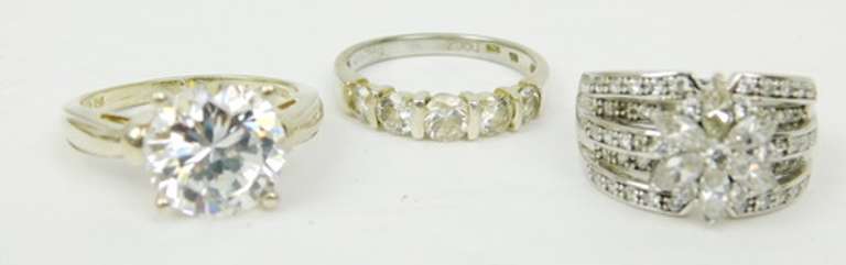 3 Quality Sterling Silver CZ Rings