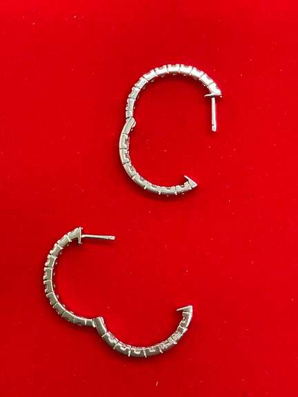 BRAND NEW 14KT SOLID WHITE GOLD & DIAMOND INSIDE-OUT HOOP EARRINGS