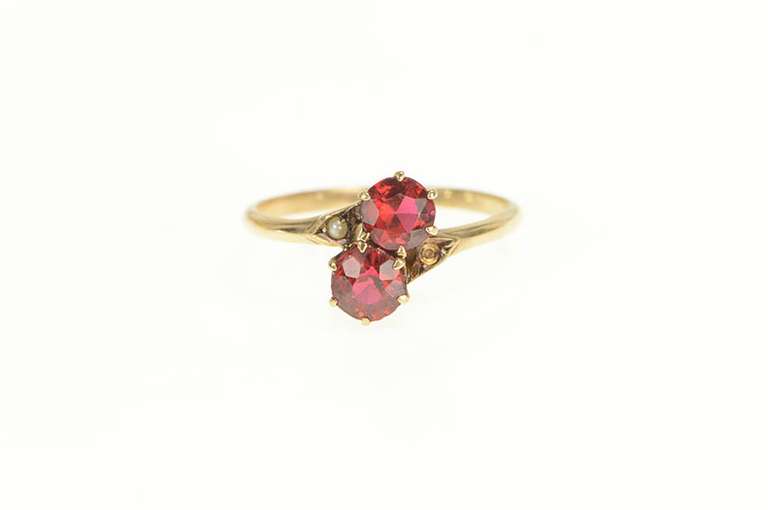 10K Rose Gold Victorian Bypass Two Stone Simulated Ruby Ring