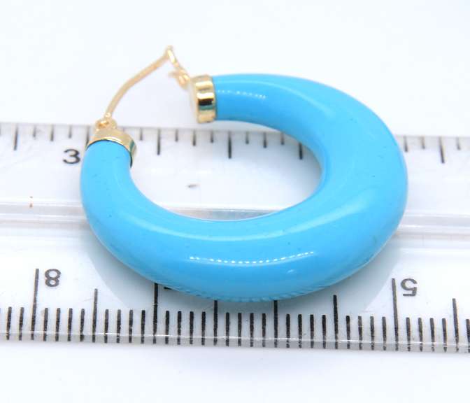 Beautiful Yellow Gold Turquoise Hoop Earrings