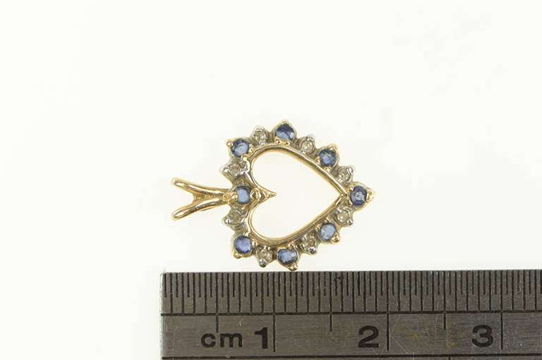 10K Yellow Gold Sapphire Diamond Heart Love Symbol Pendant