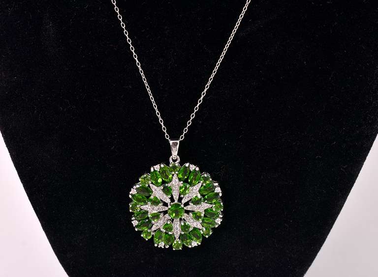 Amazing Green & White Crystal Pendant & Chain, Sterling