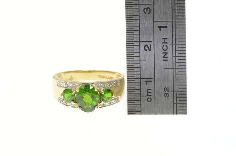 10K Yellow Gold Green Tourmaline Diamond Ornate Statement Ring