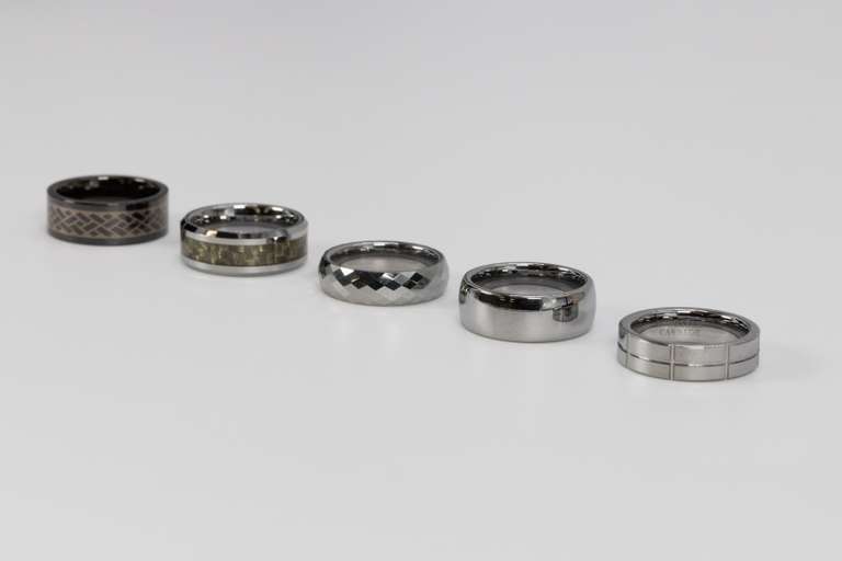 Lot of 5 Size 8 Tungsten Carbide Rings in Various Styles