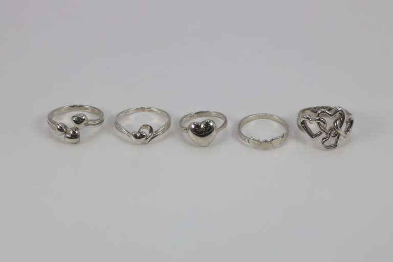 .925 Sterling SIlver Heart Rings (Lot of 30 Rings) Various Sizes & Styles