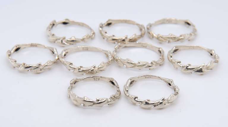 Group Lot of 9 Vintage 925 Sterling Silver Dolphin Bands