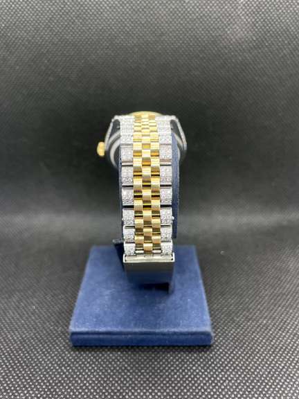 STUNNING 12CT CUSTOM DIAMOND ROLEX 36MM TWO TONE DATE-JUST WITH GOLD ROMAN NUMERALS