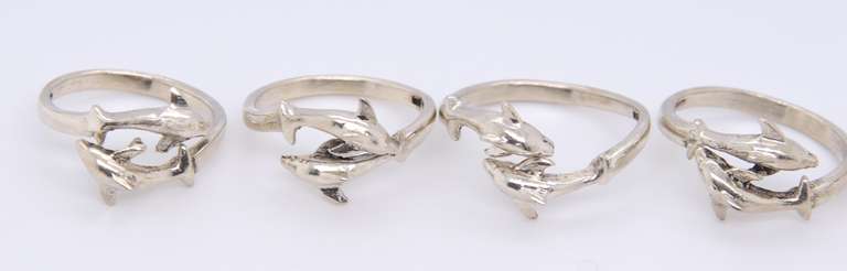 Group Lot of 5 Vintage 925 Sterling Silver Dolphin Rings