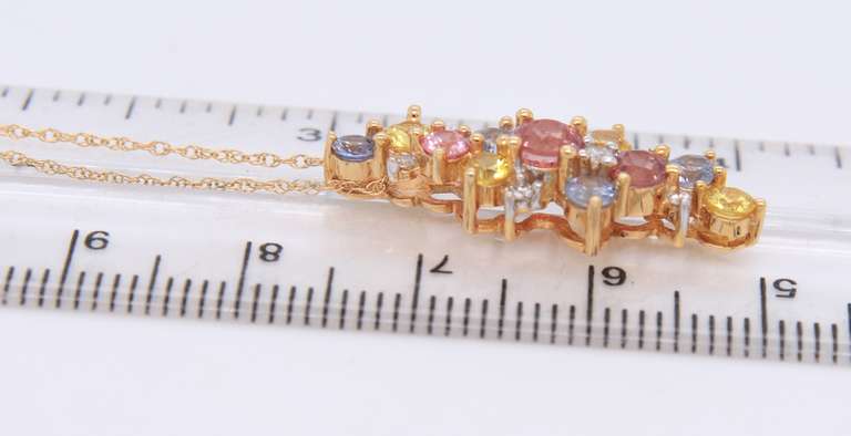 Charming Yellow Gold Multi Color Sapphire Pendant on Chain