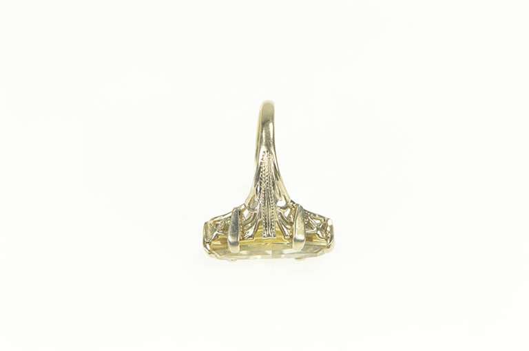 14K White Gold Fantasy Coffin Cut Art Deco Filigree Citrine Ring