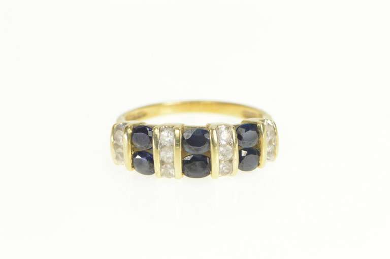 14K Yellow Gold 2.30 Ctw Natural Blue & White Sapphire Band Ring