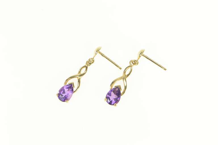 14K Yellow Gold Oval Amethyst Twist Dangle Drop Earrings