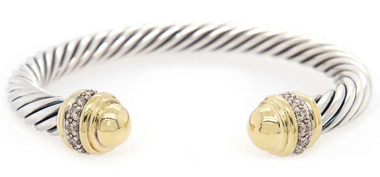 David Yurman Diamond Two Tone Cuff Bracelet in 18K and Sterling