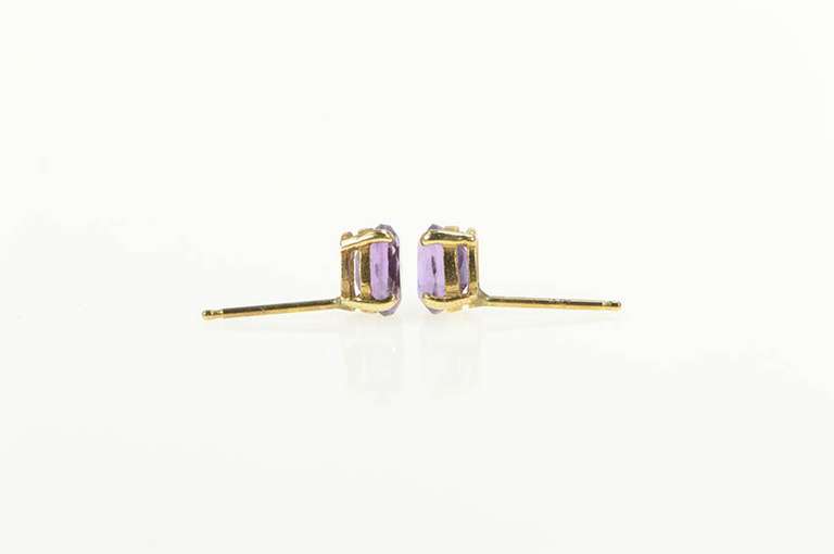 14K Yellow Gold Amethyst Solitaire February Birthstone Stud Earrings