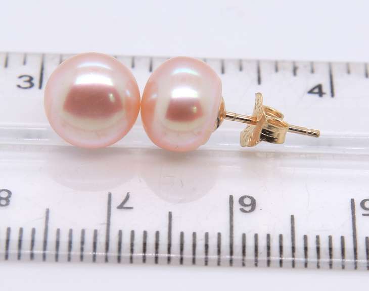 Simple 8mm Pink Fresh Water Pearl Stud Earrings