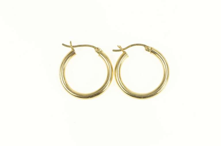 14K Yellow Gold Classic Rounded Simple Plain Hoop Earrings