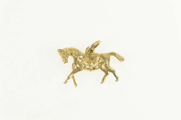 14K Yellow Gold 3D Galloping Horse Animal Racing Charm/Pendant