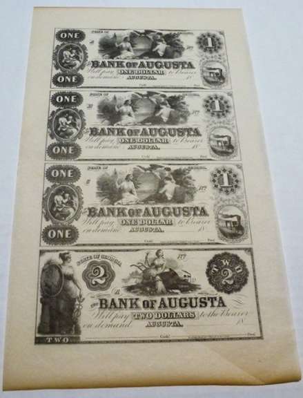 Crisp Exceptional 1800's Uncut $1-$1-$1-$2 Bank Of Augusta Georgia!