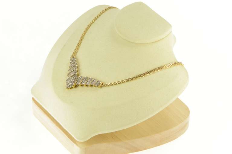 10K Yellow Gold 2.50 Ctw Chevron Diamond Cluster Statement Necklace